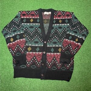 Vintage 80s 90s Geometrical Grandpa Sweater, Colorful Cardigan, Kurt Cobain (M)